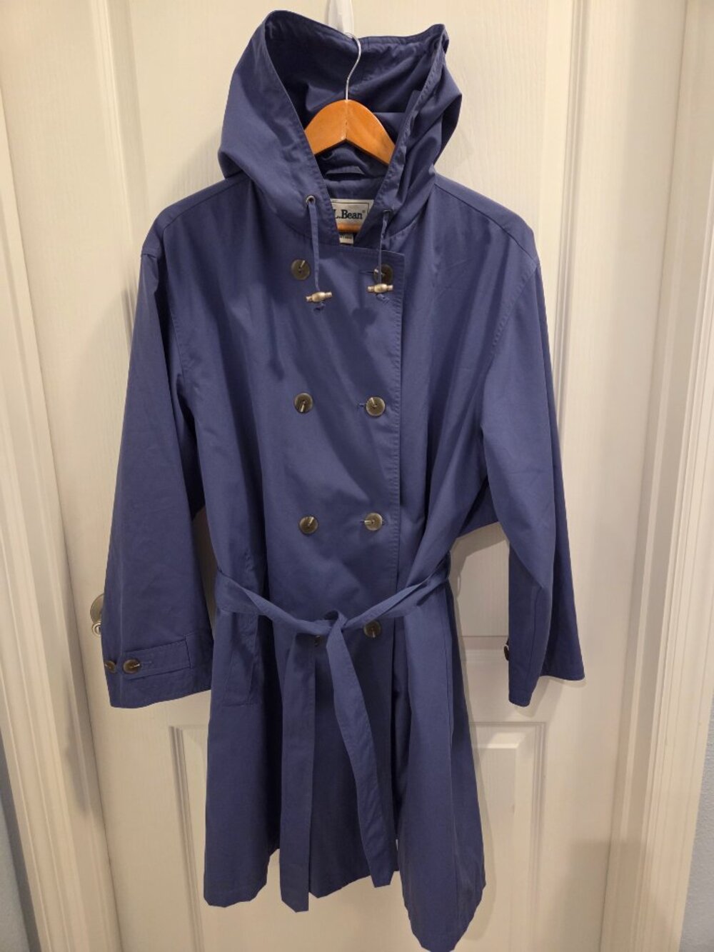 L.L. Bean Hooded Trench Coat Double Breasted Belted Womens Jacket Size XL